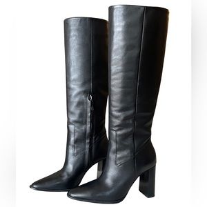 ZARA - Women's Size 35 (5) Leather Knee-High Heeled Boots